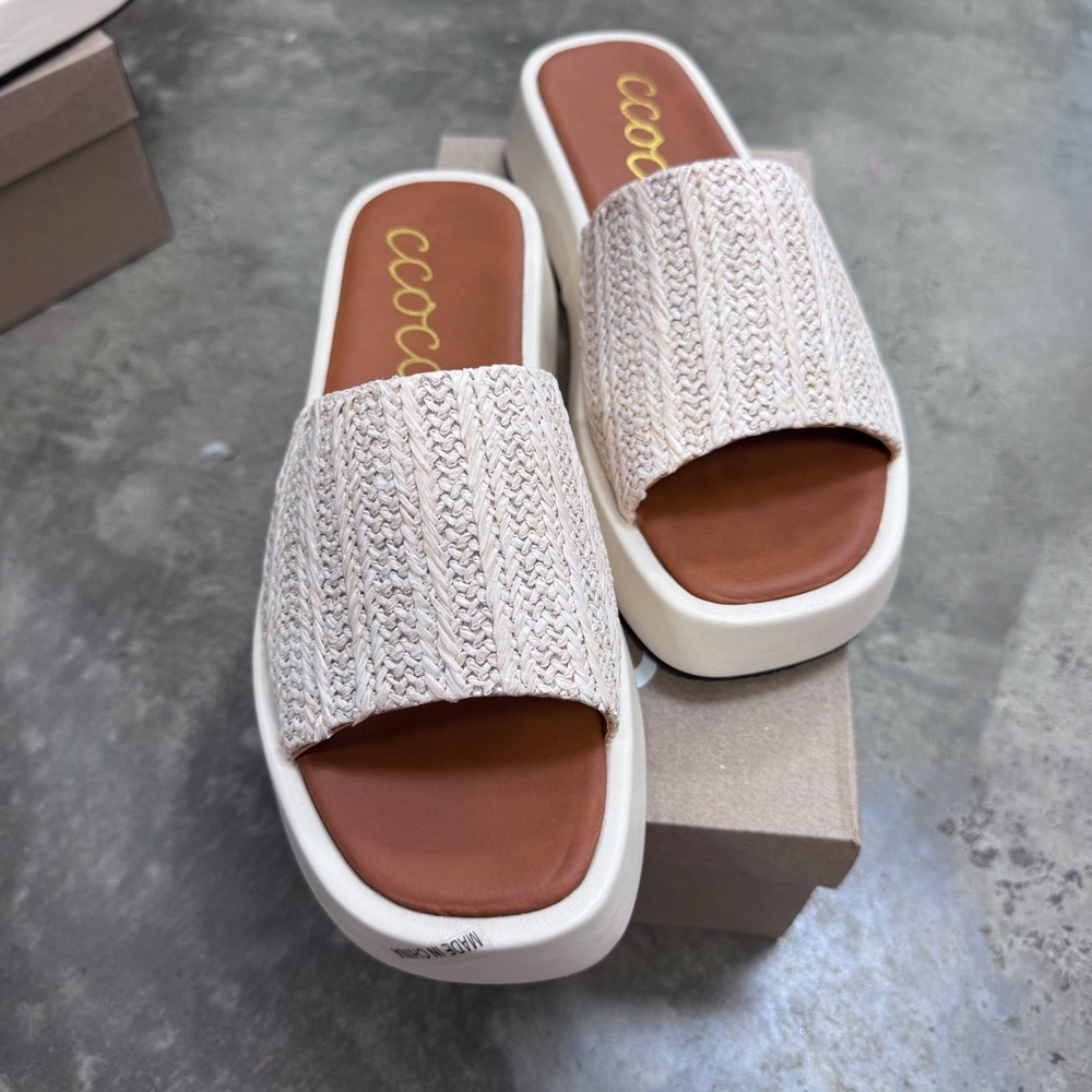 Beige Woven Slide Sandals - Picture 4 of 4
